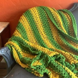 Green & Yellow Stripe Knit Blanket